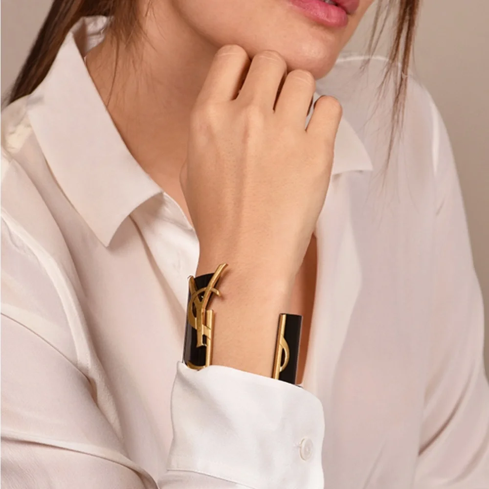 Saint Laurent Black and Gold Statement Cuff Bracelet